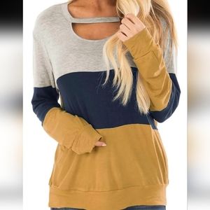 Minclouse Color Block Cutout Choker Top